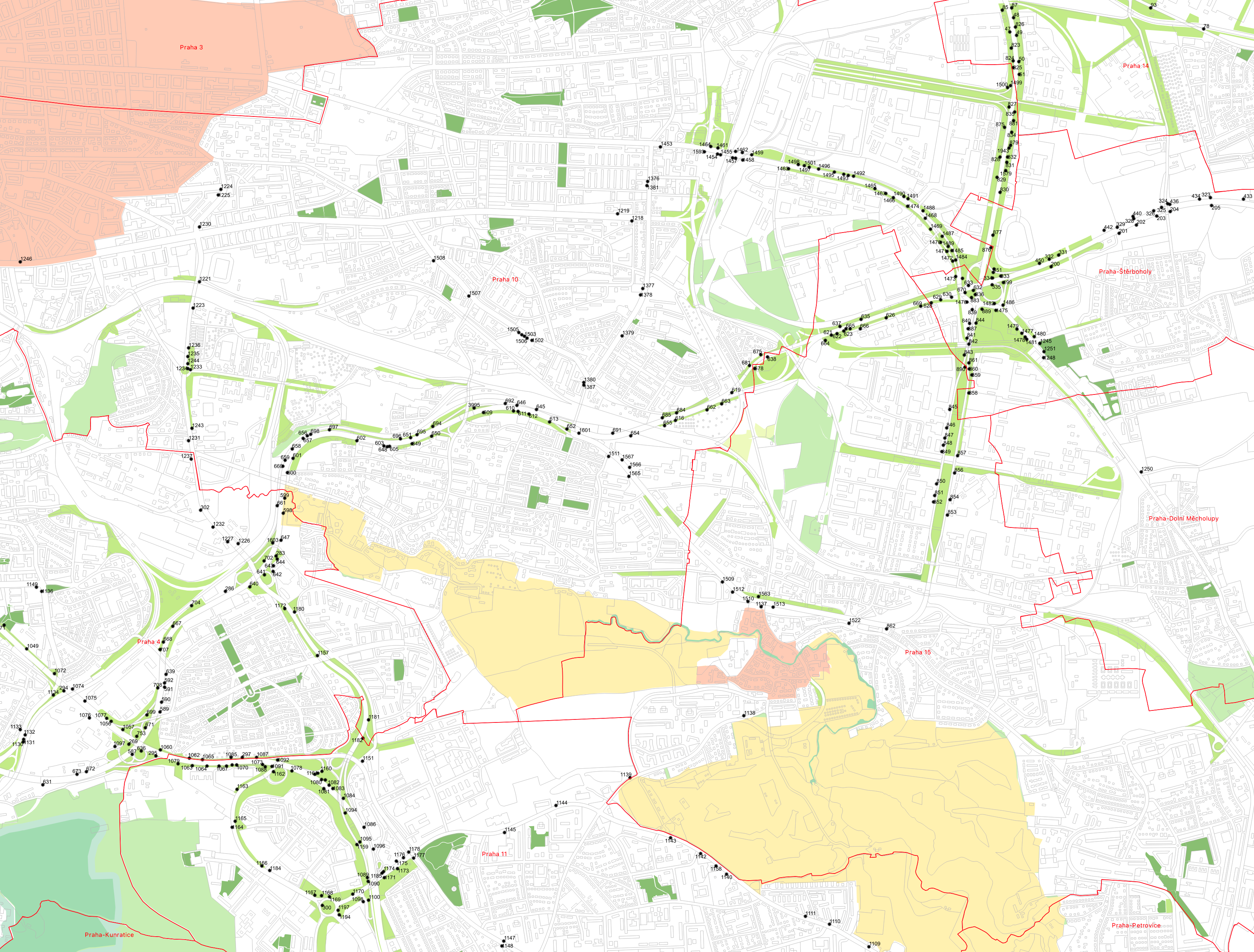 Mapa s umístěním nosičů v ploše s omezením