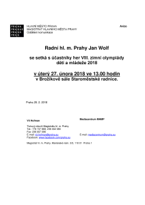 Radní hl. m. Prahy Jan Wolf   se setká s účastníky her VIII. zimní olympiády dětí a mládeže 2018
