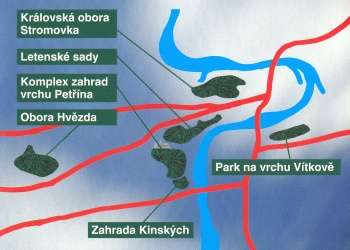 zahrady a parky I. kategoerie - orientační mapka (centrum města)